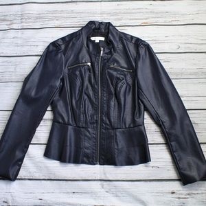 NEW NY&CO BLUE FAUX LEATHER PEPLUM JACKET MEDIUM